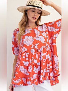882 ❤️ EASEL PRINTED RAYON CHALLIS RUFFLE
BABYDOLL TUNIC